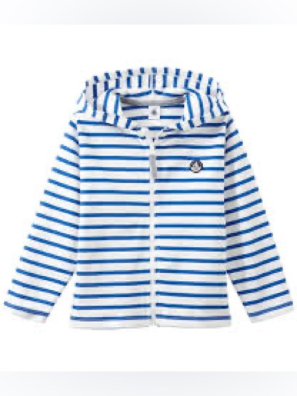 Petit Bateau White and Blue Striped Hooded Zip Sweatshirt